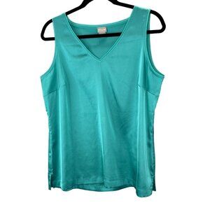 Chicos Slinky Knit Tank Top 1 US 8/10 Turquoise Teal Green V Neck Sleeveless